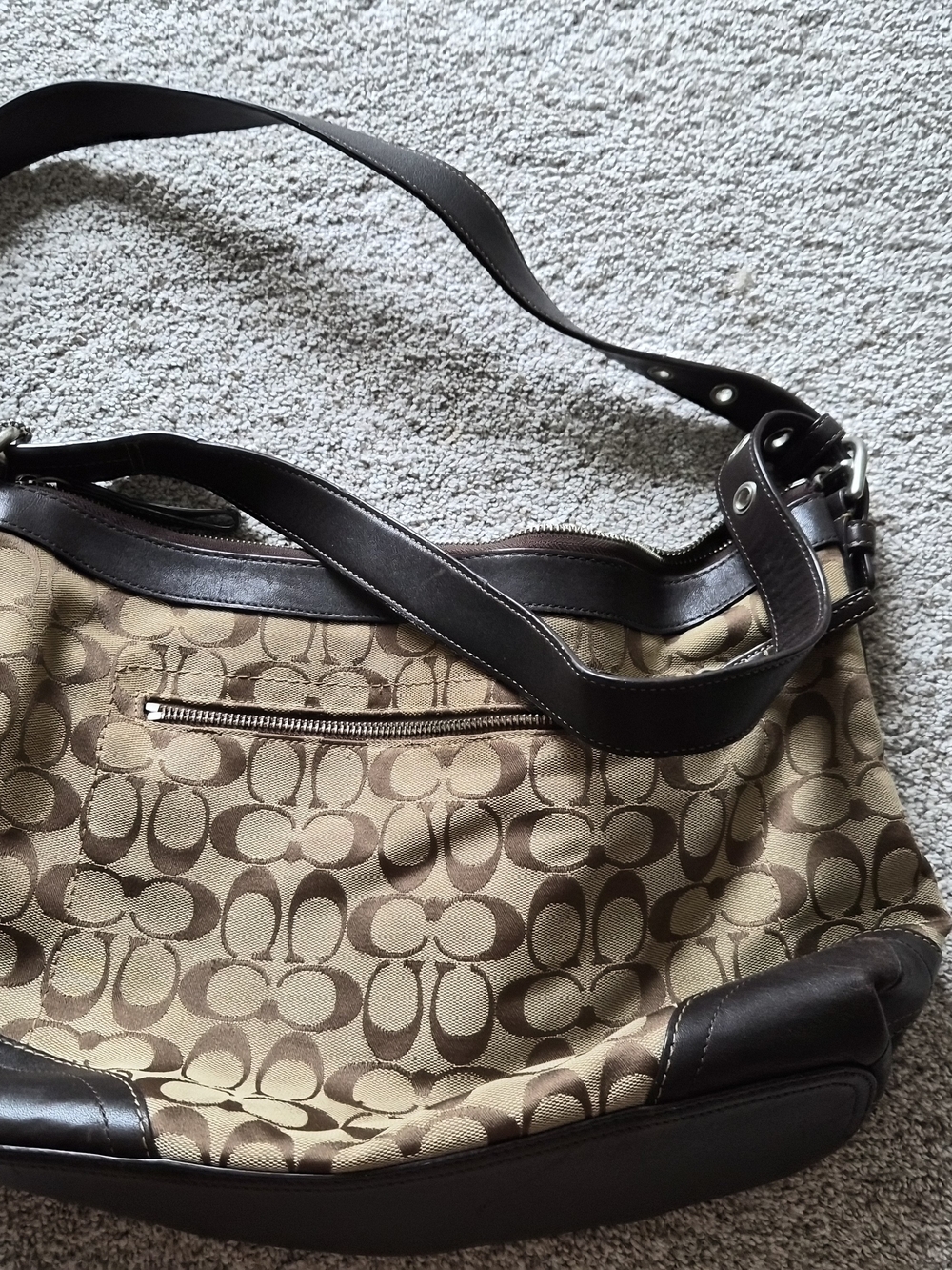 Vintage Coach Brown Signature Canvas Shoulder Bag with Dark Brown Leather Trim